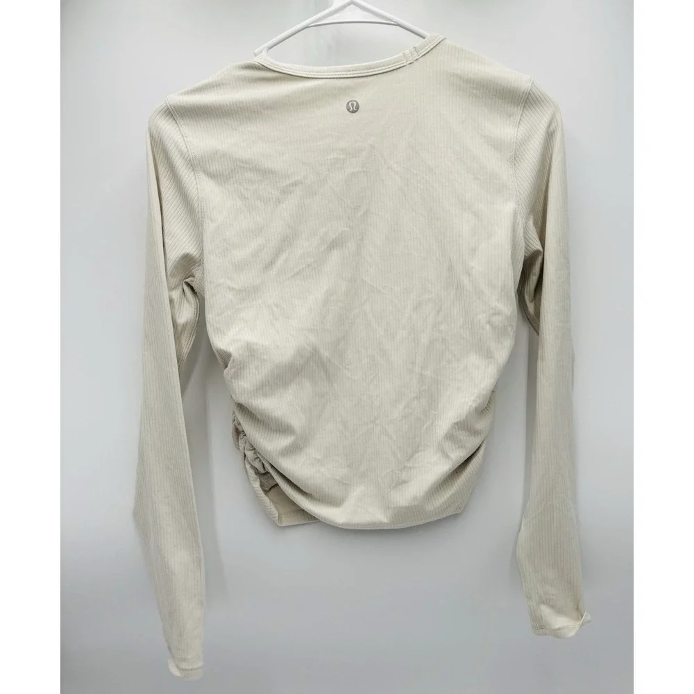 Lululemon Ribbed Ruched Side Long Sleeve Top Ivory Cream Fitted Women's